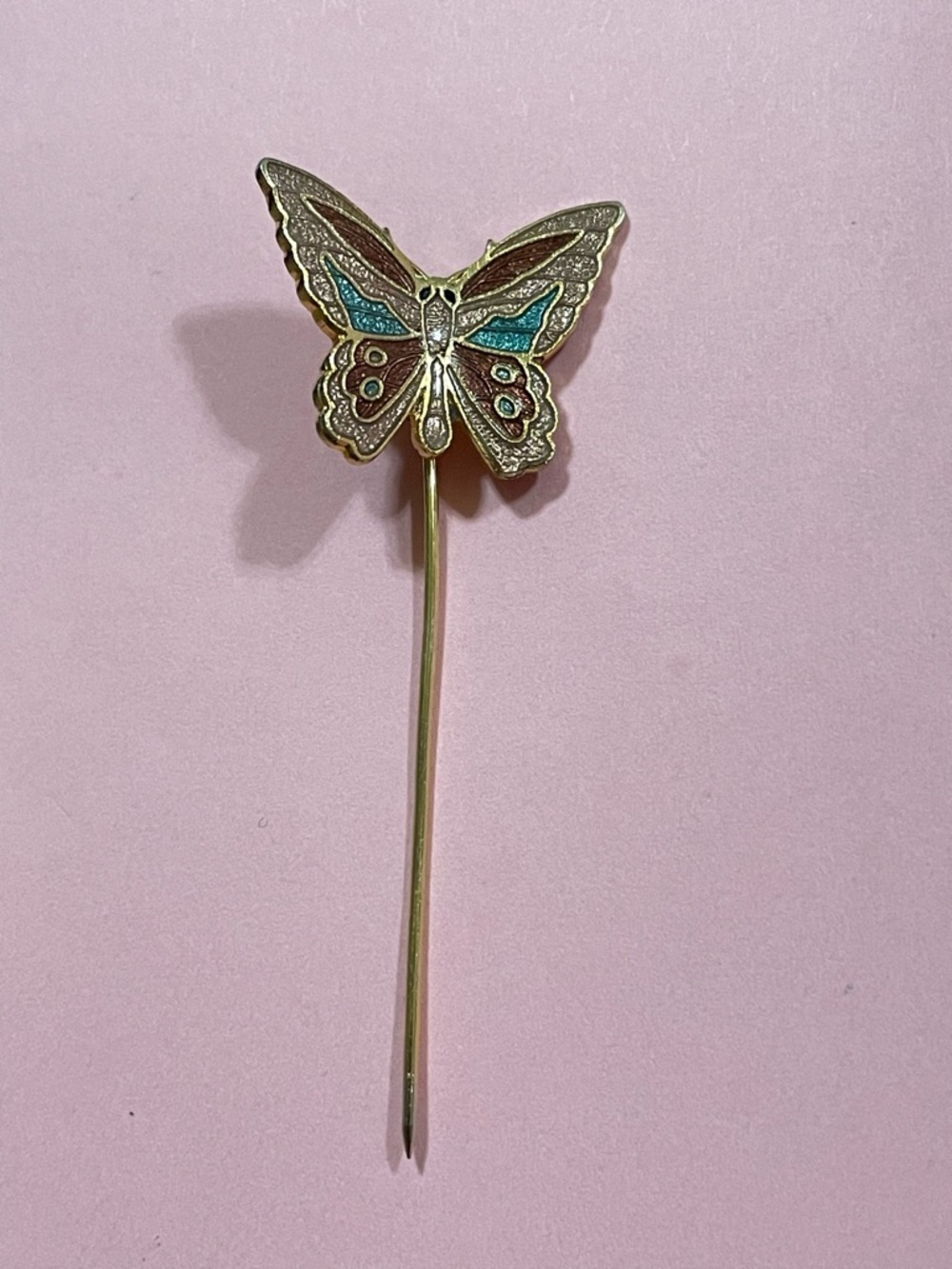 Vintage Cloisonné Butterfly Gold Tone Stickpin #9670